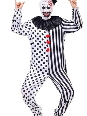 Cupohus Unisex Kid Clown Costume Jumpsuit B/W Halloween Outfit